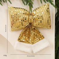 HKM-001555 Elegant Mirror Bow Christmas Tree Decoration in Gold, Silver, and Red Paillettes