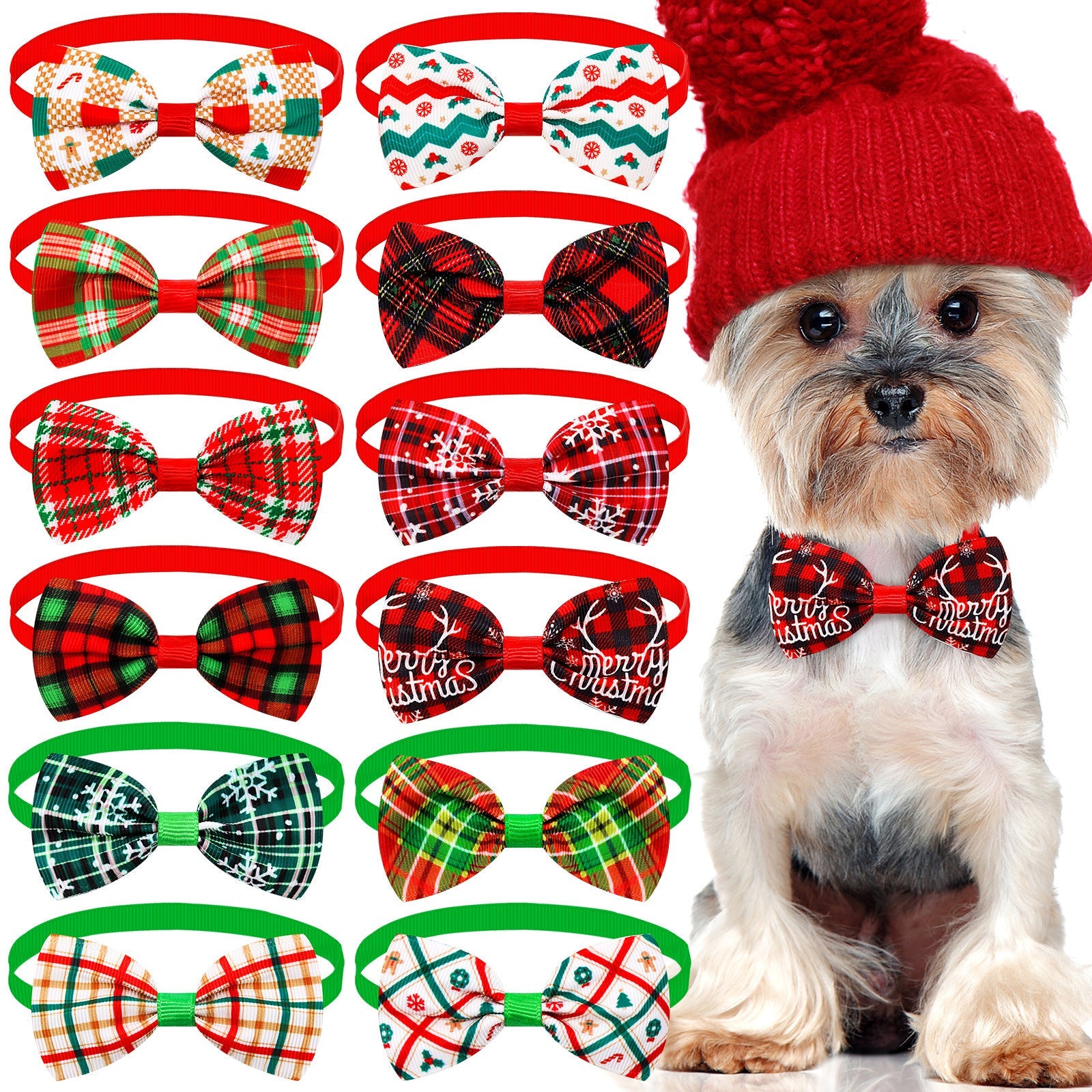 HKM-001619 Christmas Plaid Striped Bow Tie for Dogs and Cats - Multiple Colors Available