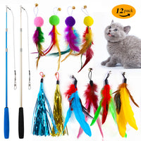 HKM-001747 Colorful Feather Replacement Heads for Cat Fishing Rod - 12-Piece Set