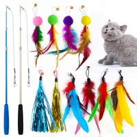 HKM-001747 Colorful Feather Replacement Heads for Cat Fishing Rod - 12-Piece Set