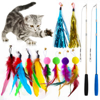 HKM-001747 Colorful Feather Replacement Heads for Cat Fishing Rod - 12-Piece Set