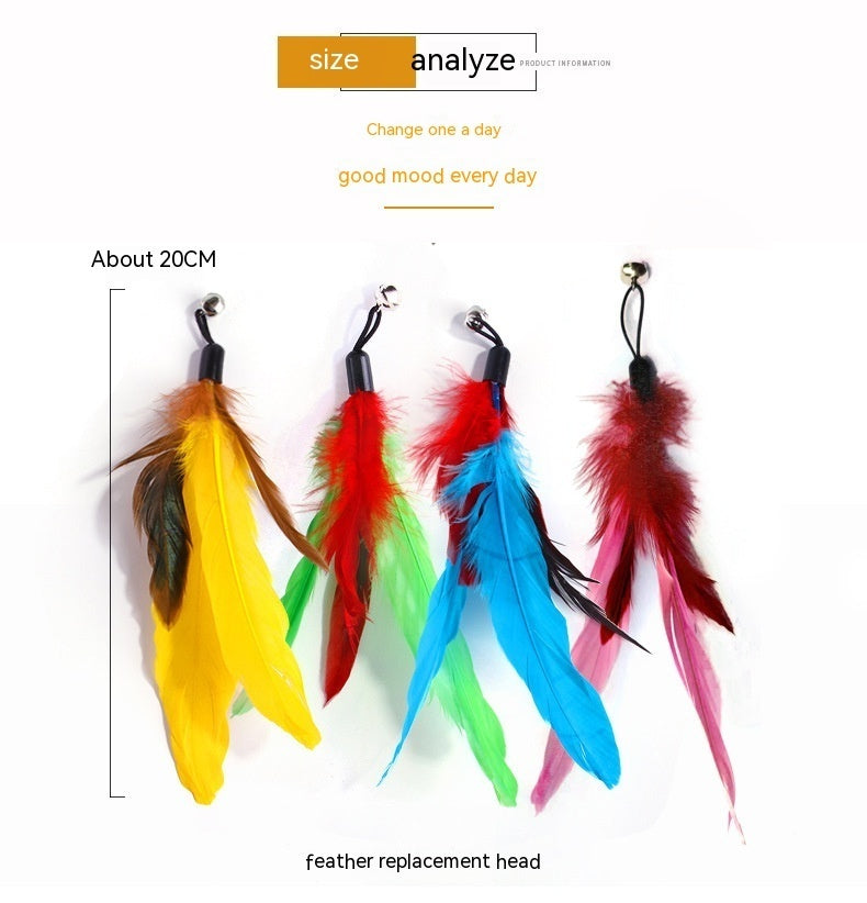 HKM-001747 Colorful Feather Replacement Heads for Cat Fishing Rod - 12-Piece Set