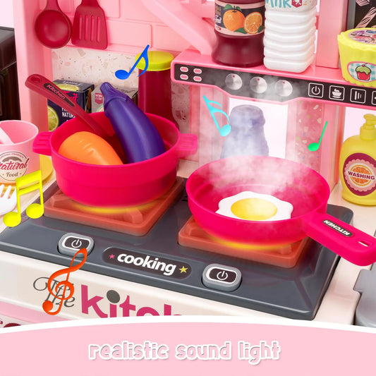 Multifunctional Kids Kitchen Playset with Lighting and Music for Pretend Cooking Fun