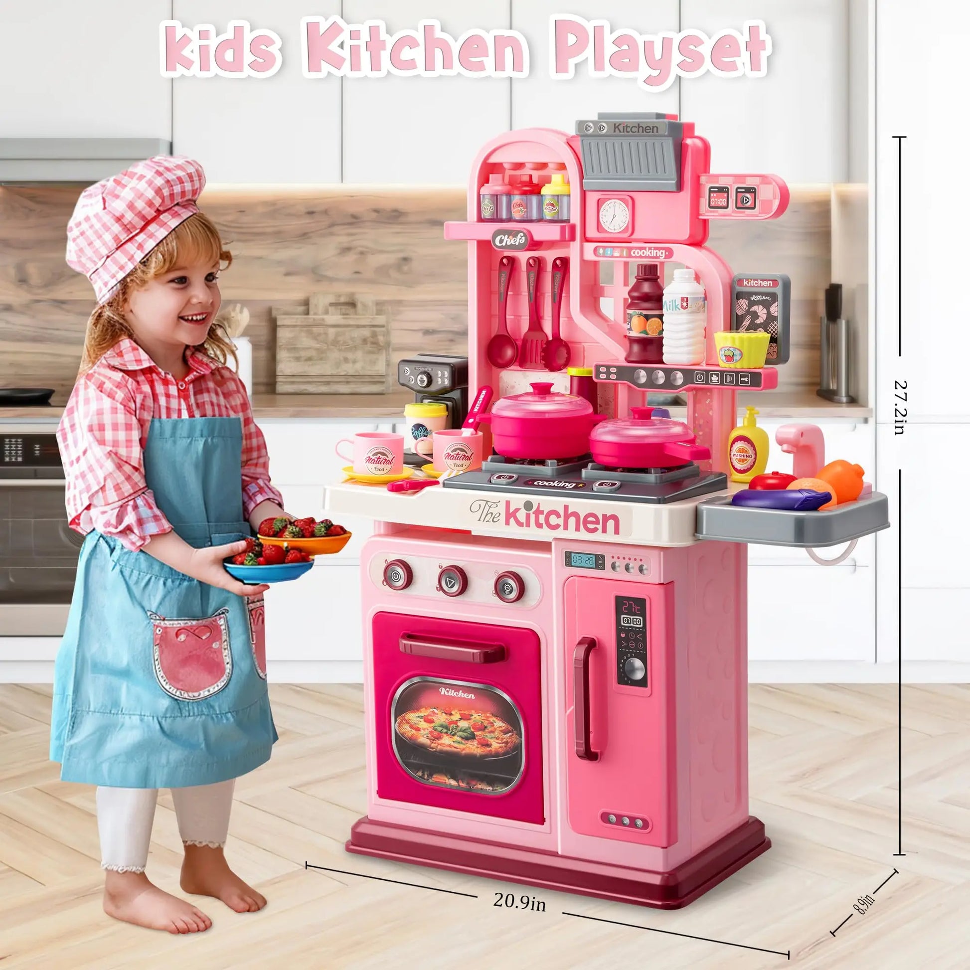 Multifunctional Kids Kitchen Playset with Lighting and Music for Pretend Cooking Fun