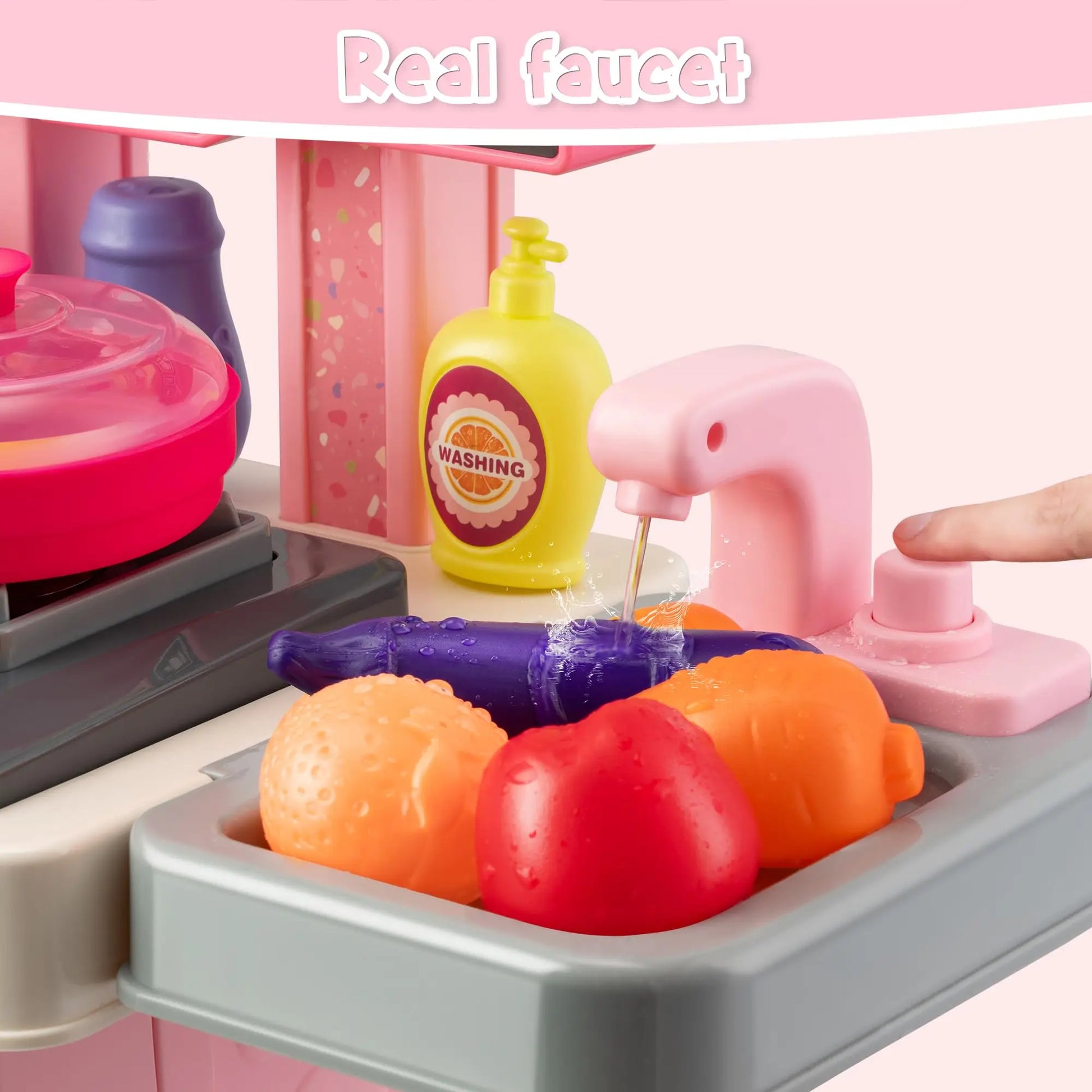Multifunctional Kids Kitchen Playset with Lighting and Music for Pretend Cooking Fun