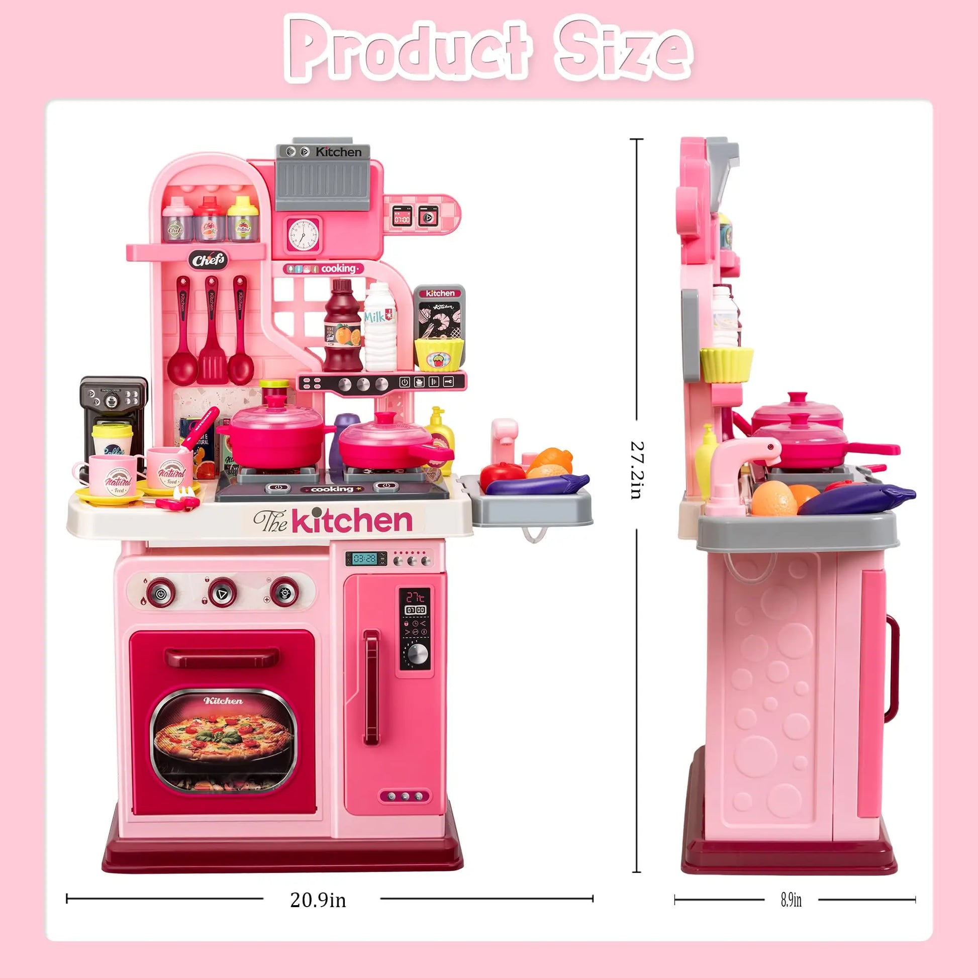 Multifunctional Kids Kitchen Playset with Lighting and Music for Pretend Cooking Fun