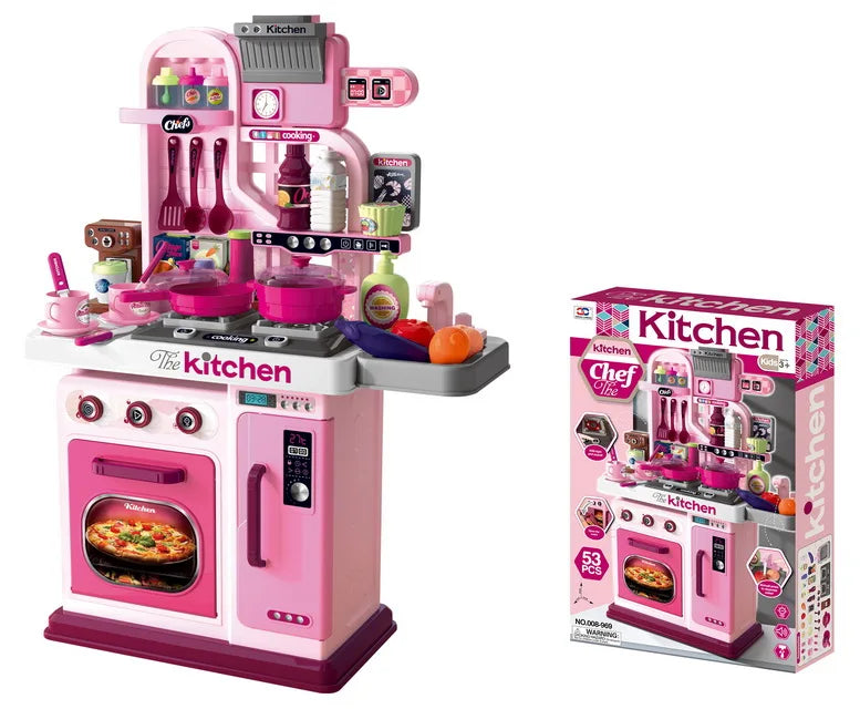 Multifunctional Kids Kitchen Playset with Lighting and Music for Pretend Cooking Fun