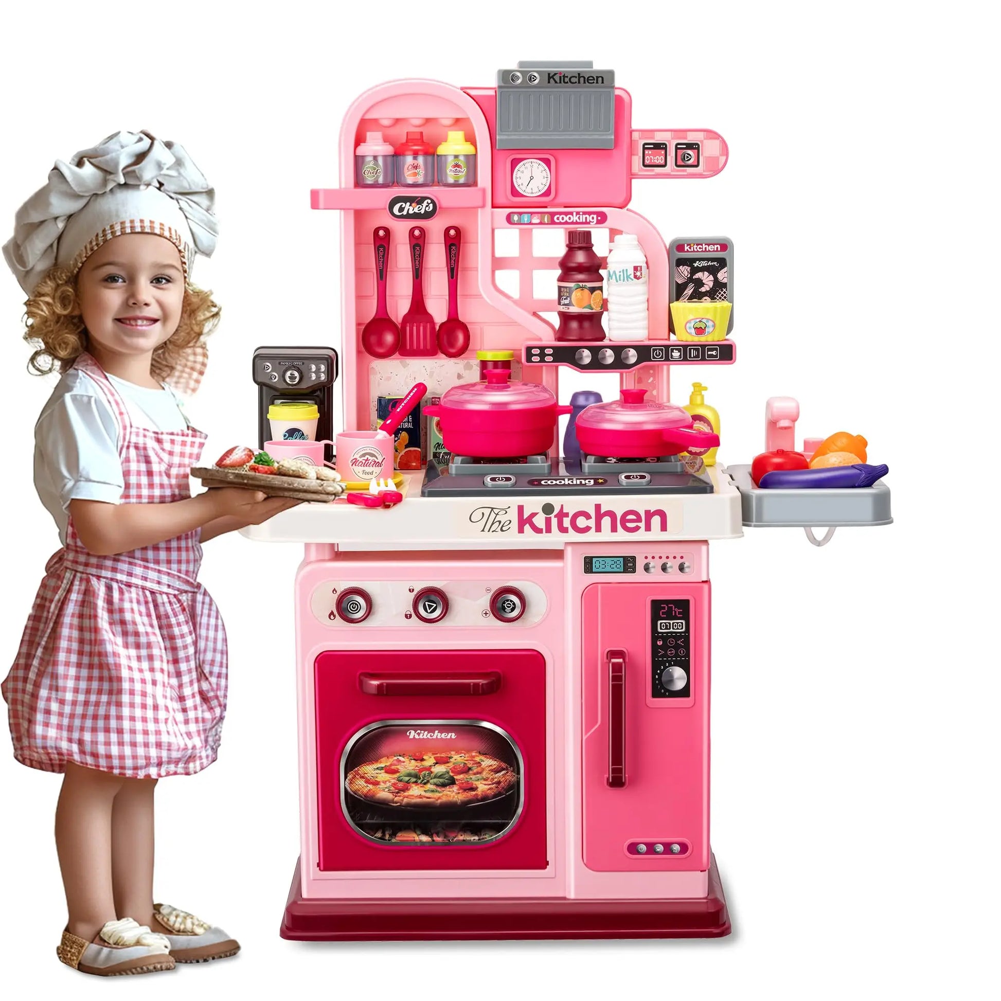 Multifunctional Kids Kitchen Playset with Lighting and Music for Pretend Cooking Fun