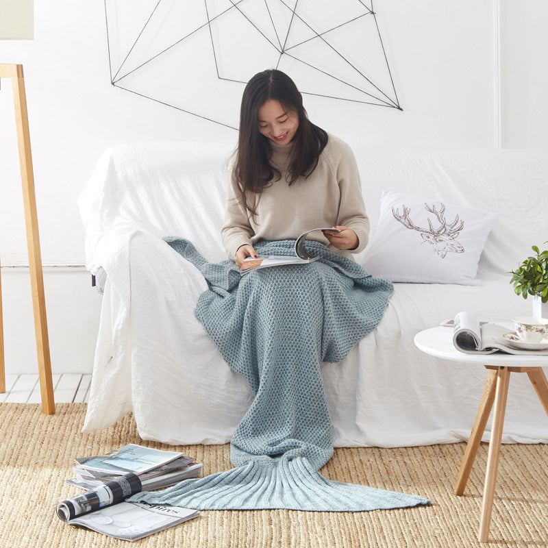 HKM-001875 Knitted Crochet Mermaid Tail Blanket for Children - Soft, Cozy Sleeping Blanket