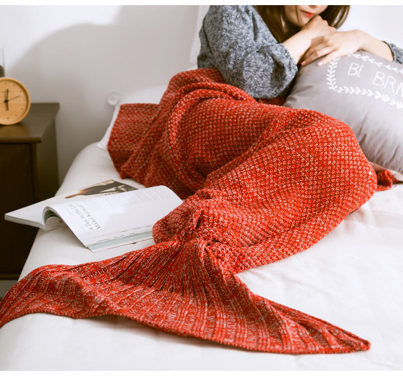 HKM-001875 Knitted Crochet Mermaid Tail Blanket for Children - Soft, Cozy Sleeping Blanket