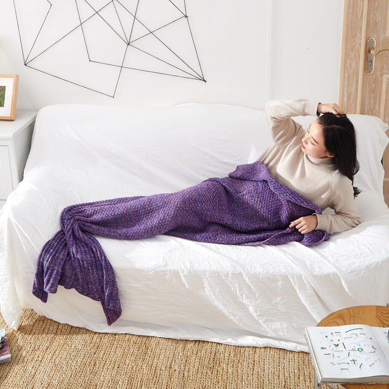 HKM-001875 Knitted Crochet Mermaid Tail Blanket for Children - Soft, Cozy Sleeping Blanket