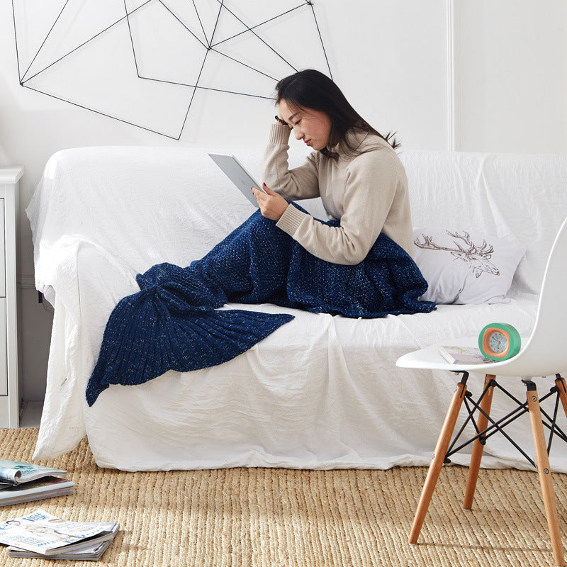 HKM-001875 Knitted Crochet Mermaid Tail Blanket for Children - Soft, Cozy Sleeping Blanket