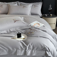 HKM-001939 Light Brushed Solid Color Pure Cotton Four-Piece Bedding Set for Autumn and Winter