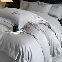 HKM-001939 Light Brushed Solid Color Pure Cotton Four-Piece Bedding Set for Autumn and Winter