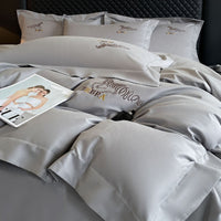 HKM-001939 Light Brushed Solid Color Pure Cotton Four-Piece Bedding Set for Autumn and Winter