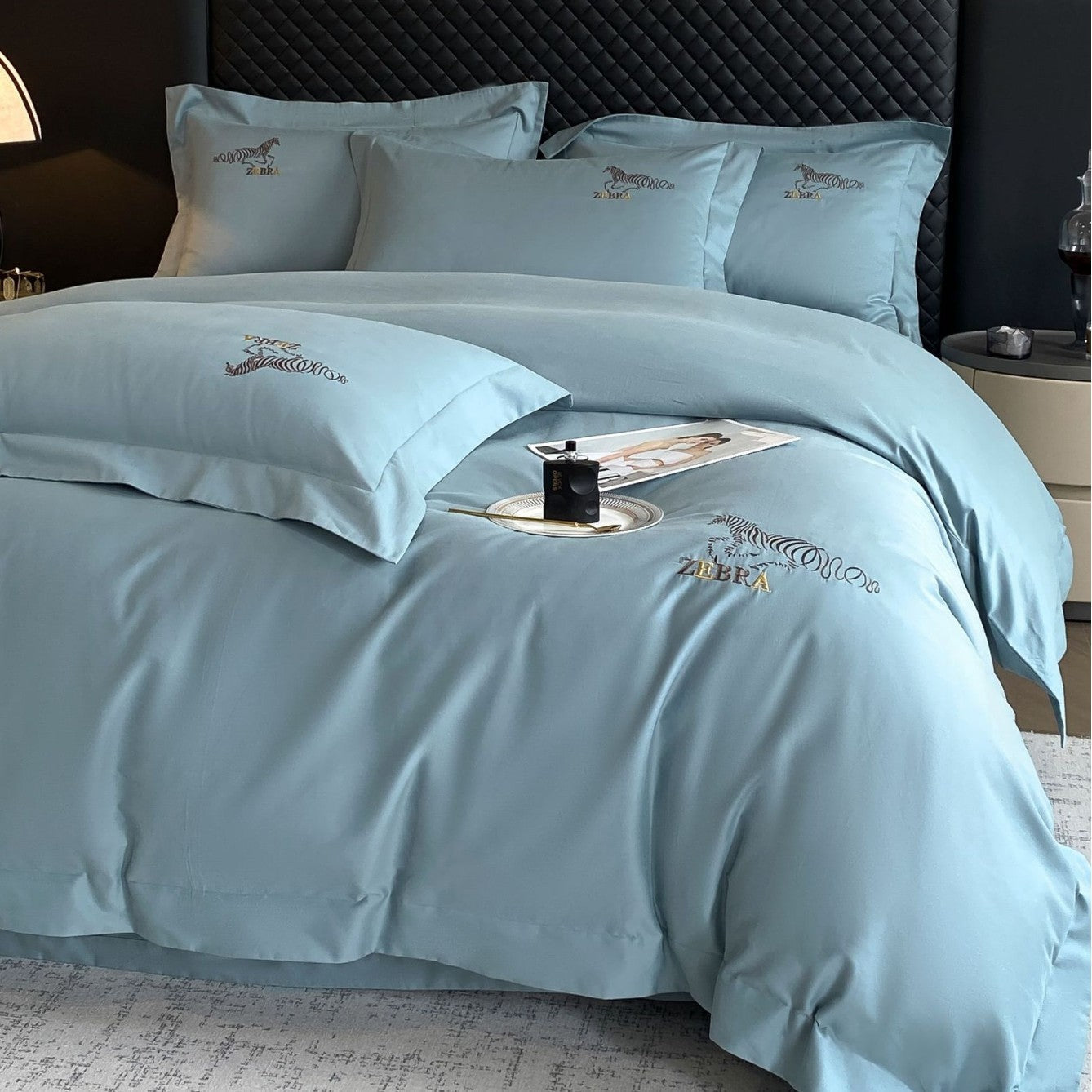 KTX-001939 Light Brushed Solid Color Pure Cotton Four-Piece Bedding Set for Autumn and Winter