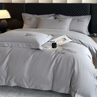 HKM-001939 Light Brushed Solid Color Pure Cotton Four-Piece Bedding Set for Autumn and Winter