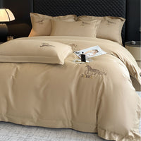 HKM-001939 Light Brushed Solid Color Pure Cotton Four-Piece Bedding Set for Autumn and Winter