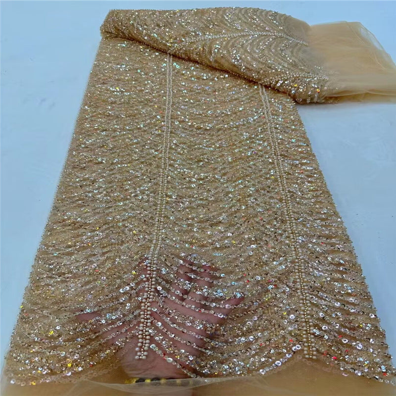 HKM-001939 Sequined Wave Line Bead Tube Lace for Wedding Dresses and DIY Projects