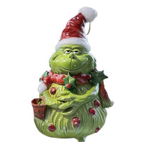 HKM-002195 Christmas Green Fur Snowman Decoration - Charming Resin Home Ornament for Holiday Celebrations