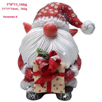 HKM-002195 Christmas Green Fur Snowman Decoration - Charming Resin Home Ornament for Holiday Celebrations