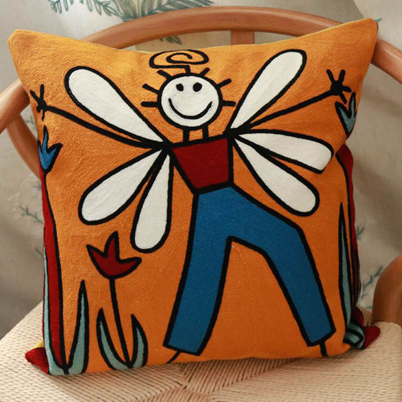 KTX-002323 Cartoon Embroidered Pillowcase with Unique Designs in Cotton and PP Cotton Filling