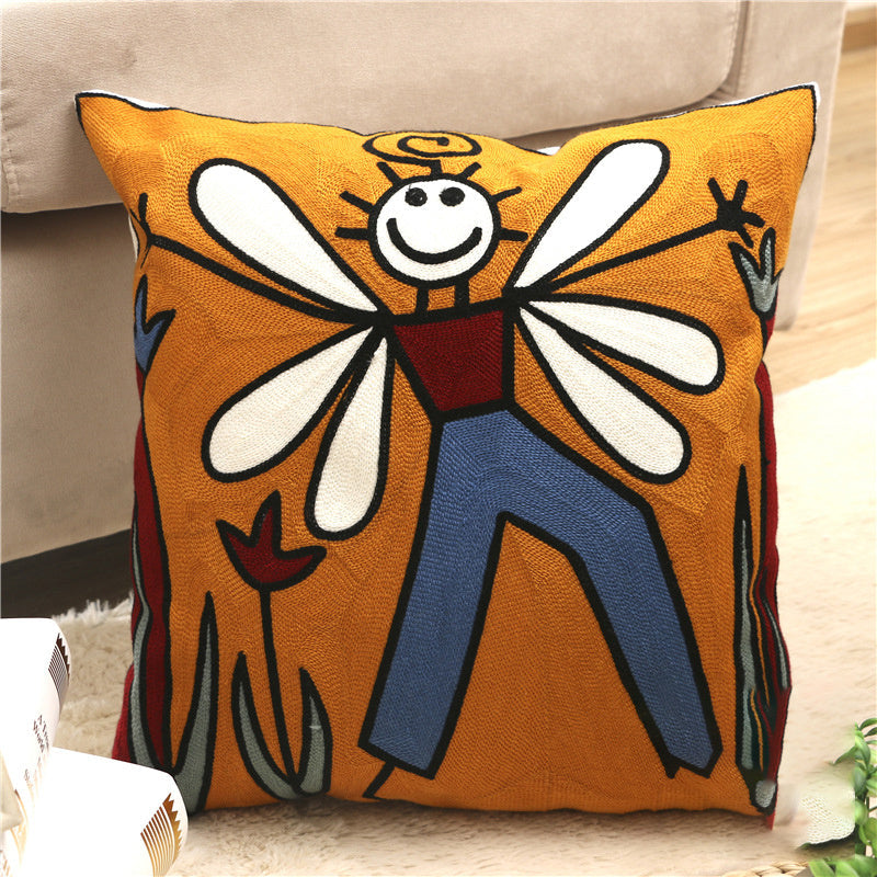 KTX-002323 Cartoon Embroidered Pillowcase with Unique Designs in Cotton and PP Cotton Filling