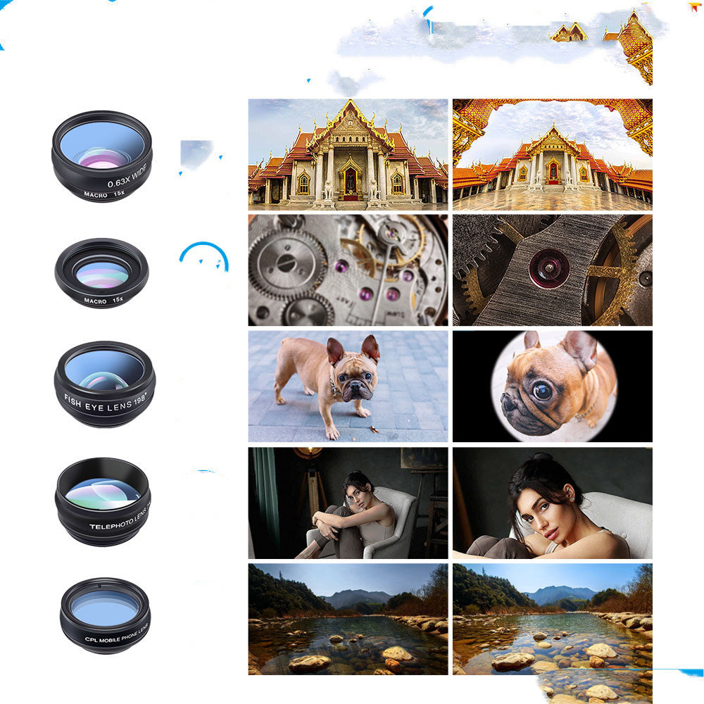 HKM-002451 10-in-1 Universal Mobile Phone Lens Set with Fisheye, Wide-Angle, and Macro Features