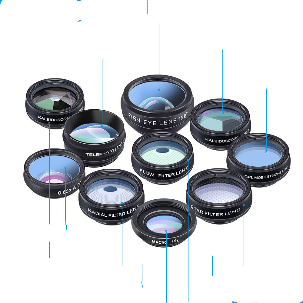 HKM-002451 10-in-1 Universal Mobile Phone Lens Set with Fisheye, Wide-Angle, and Macro Features