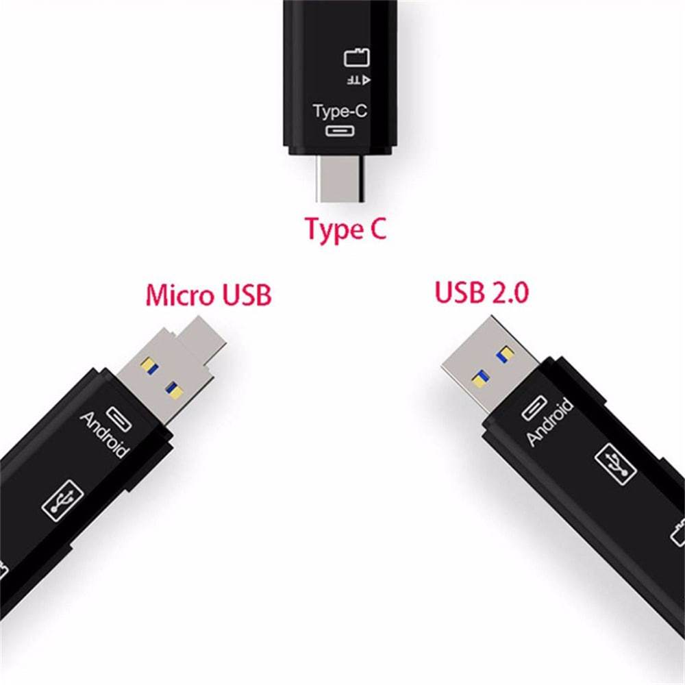 HKM-002643 Type-C Micro USB OTG Hub Adapter with TF Card Reader Compatibility