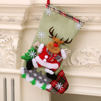 HKM-002707 Medium Linen Christmas Socks Gift Bag for Holiday Decor, 23x16cm