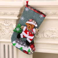 HKM-002707 Medium Linen Christmas Socks Gift Bag for Holiday Decor, 23x16cm