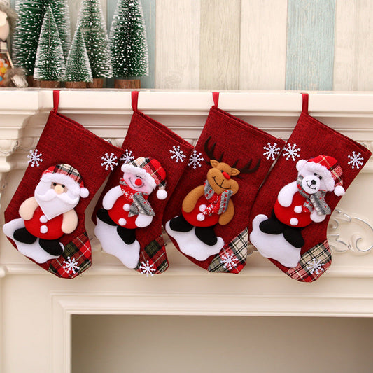 HKM-002707 Medium Linen Christmas Socks Gift Bag for Holiday Decor, 23x16cm