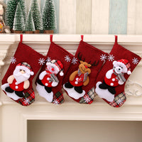 HKM-002707 Medium Linen Christmas Socks Gift Bag for Holiday Decor, 23x16cm