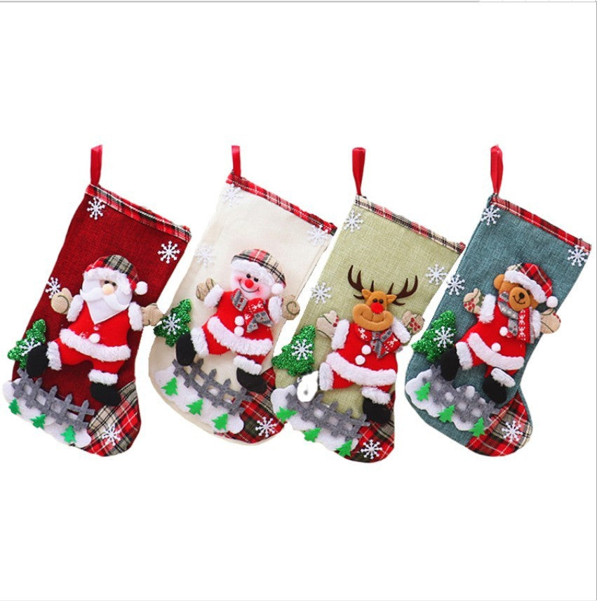 HKM-002707 Medium Linen Christmas Socks Gift Bag for Holiday Decor, 23x16cm