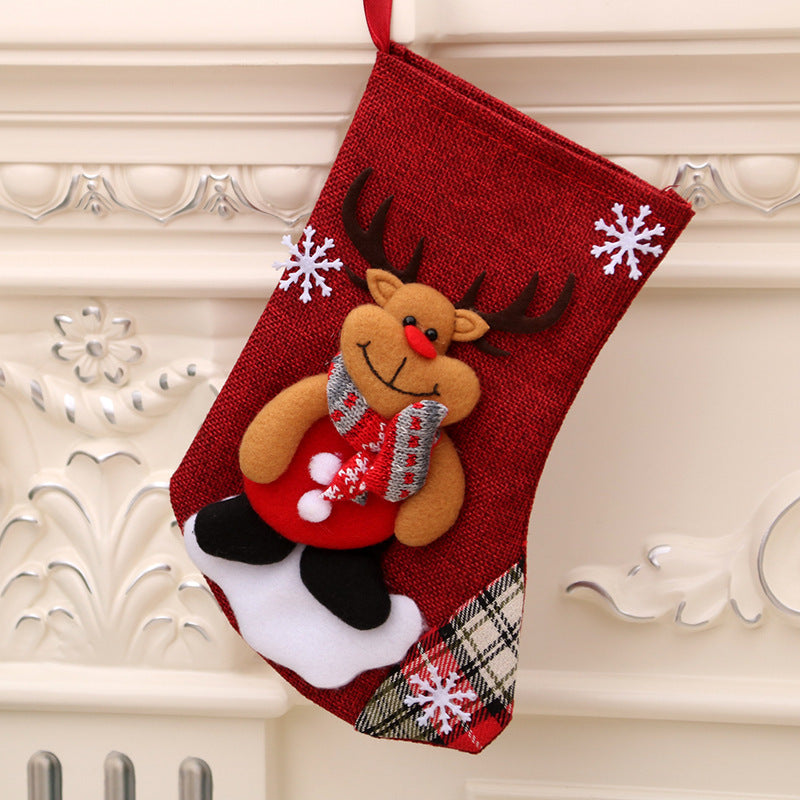 HKM-002707 Medium Linen Christmas Socks Gift Bag for Holiday Decor, 23x16cm