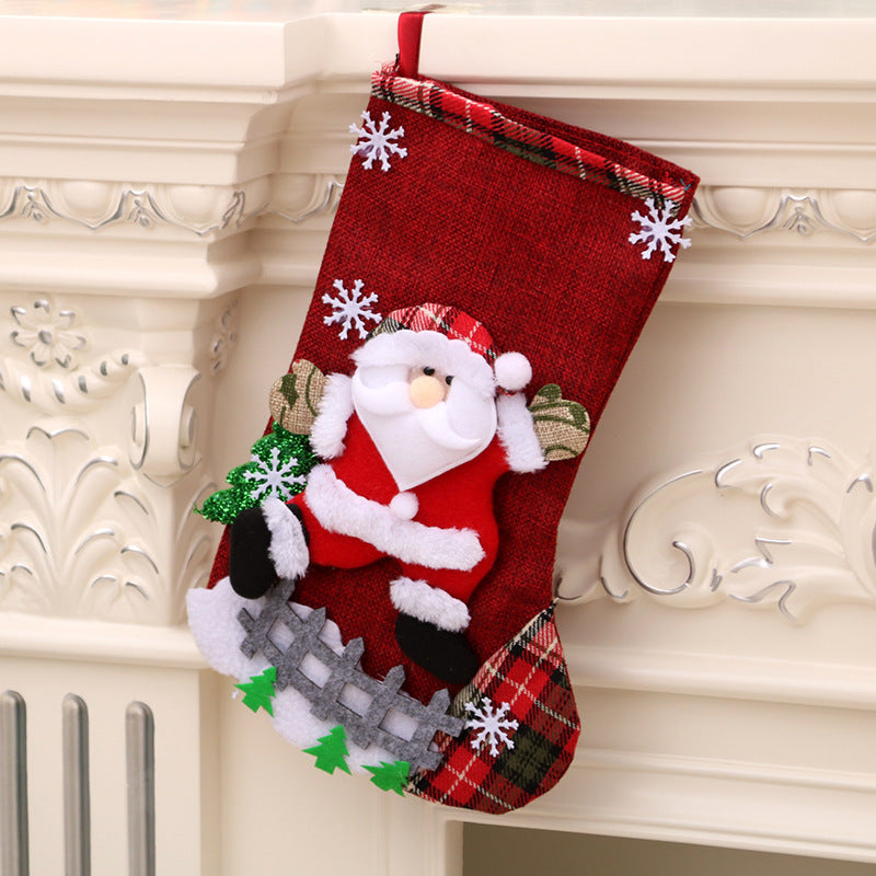 HKM-002707 Medium Linen Christmas Socks Gift Bag for Holiday Decor, 23x16cm