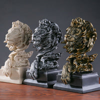 HKM-003027 Copper Lion Head Resin Ornament for Hallway and Office Decoration