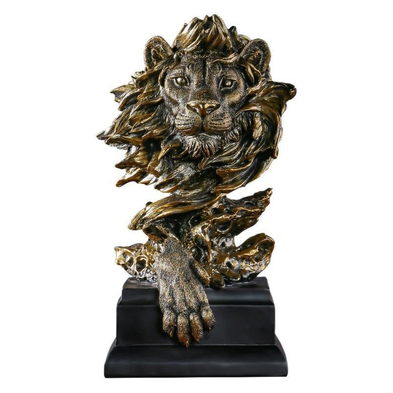 HKM-003027 Copper Lion Head Resin Ornament for Hallway and Office Decoration