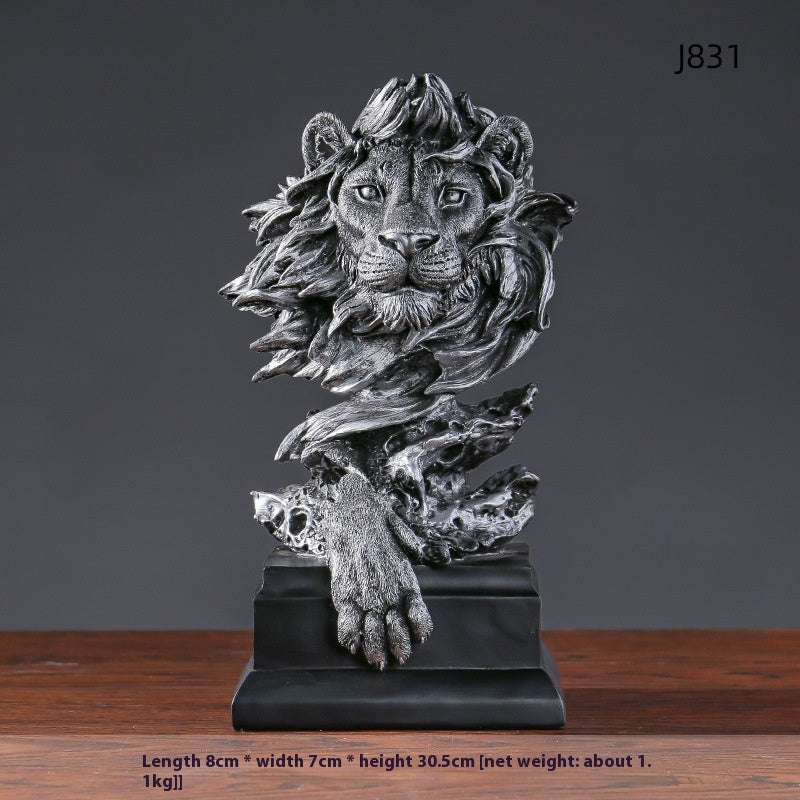 HKM-003027 Copper Lion Head Resin Ornament for Hallway and Office Decoration
