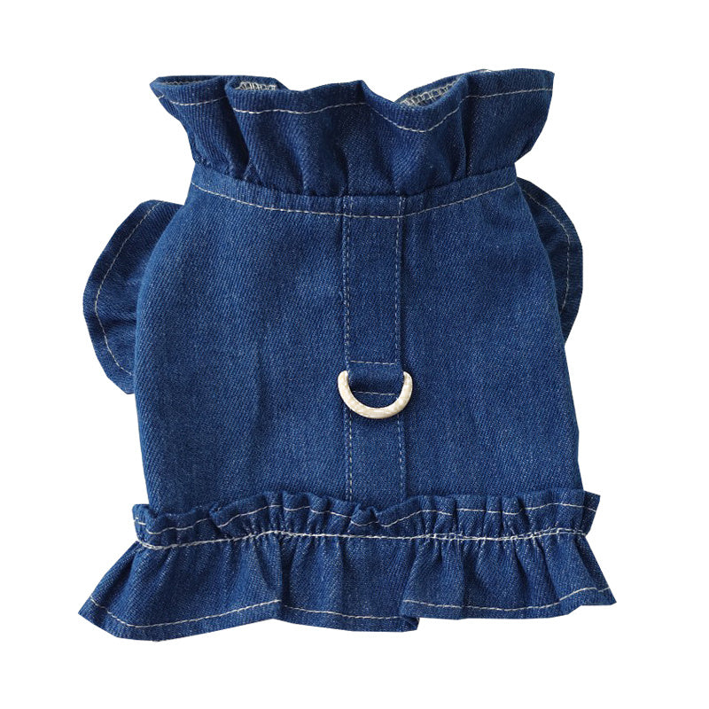 HKM-003091 Denim Ruffles Vest for Dogs and Cats with Leash Hook - Multiple Sizes Available