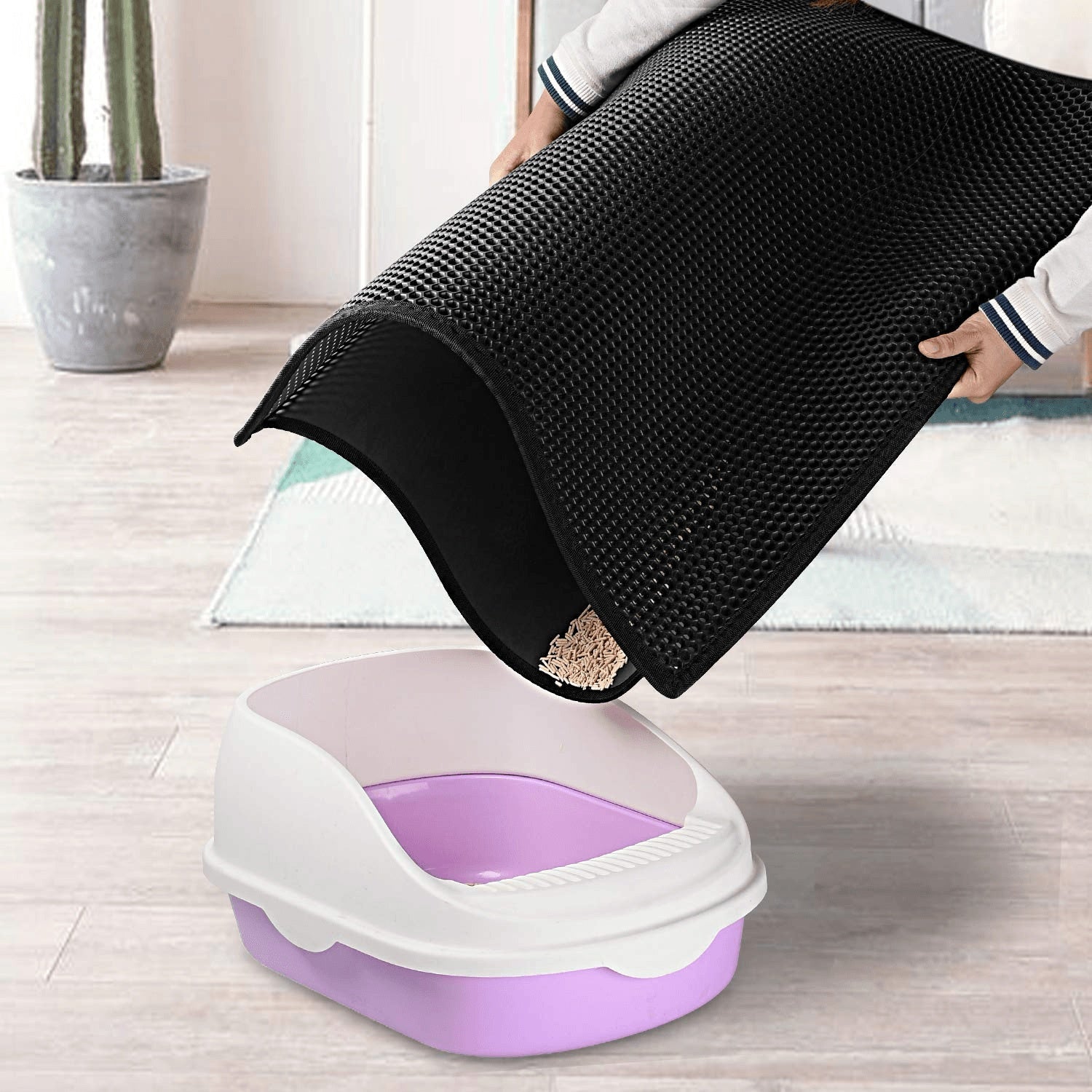 HKM-003091 Double Layer Honeycomb Waterproof Cat Litter Mat - Non-Slip and Easy to Clean Trap for Litter and Urine