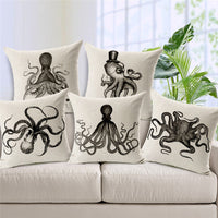 HKM-003091 Mr. Octopus Cartoon Cotton Pillow with Soft PP Filling
