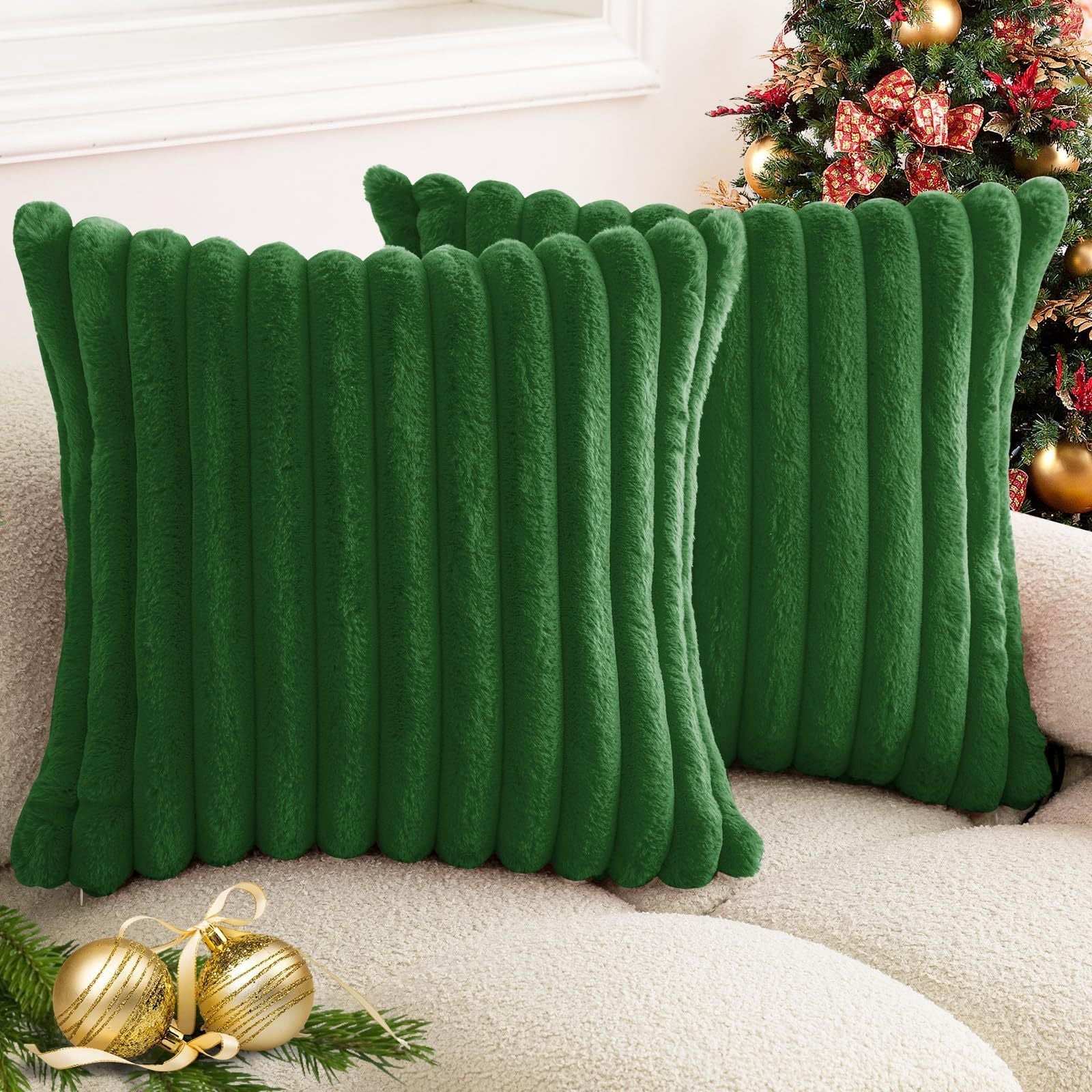 HKM-003155 Plush Vertical Bar Cushion Cover in Milky White and Assorted Colors, 45x45cm