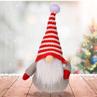 HKM-003219 Red and White Striped Knitted Hat with Dwarf Doll Accent for Holiday Cheer