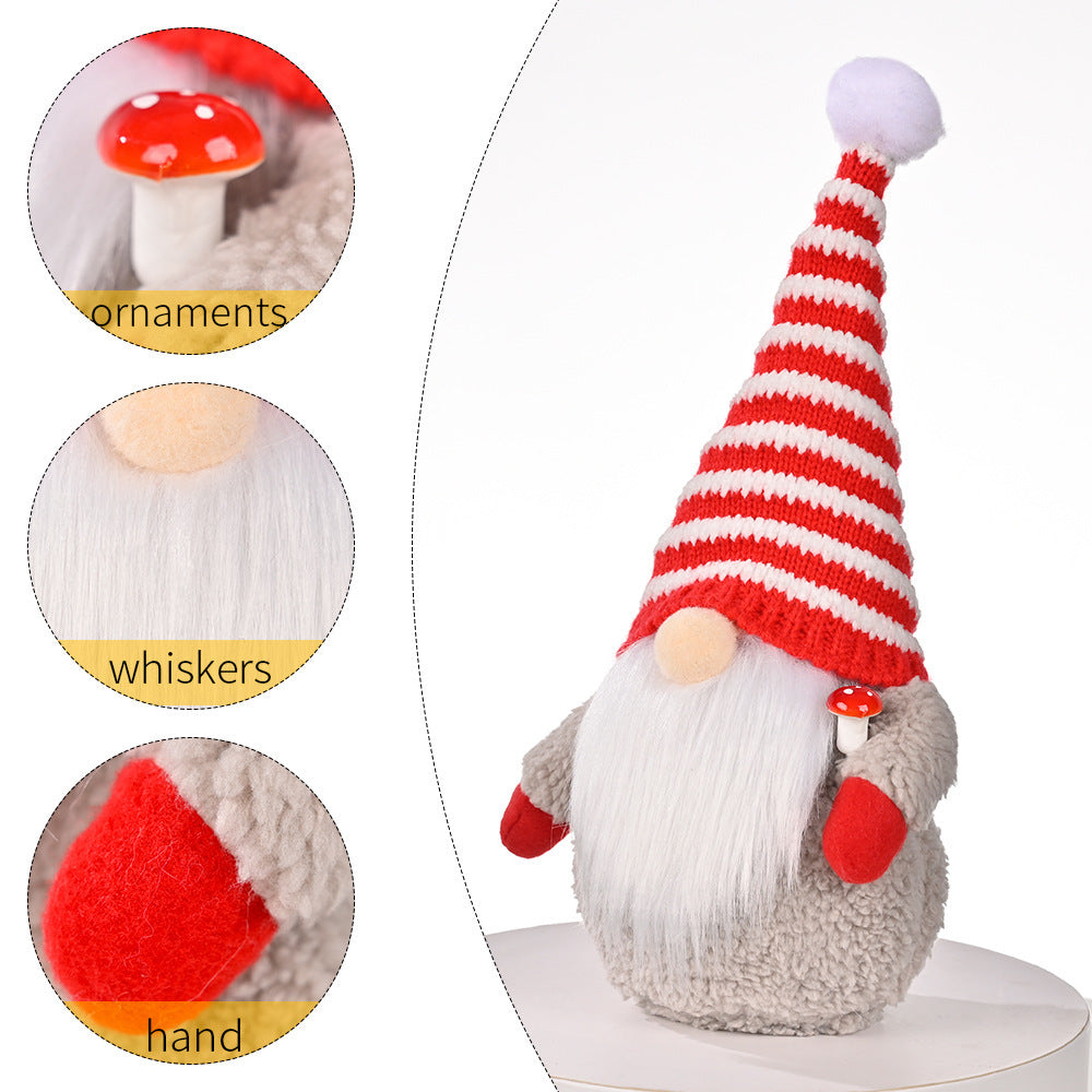 HKM-003219 Red and White Striped Knitted Hat with Dwarf Doll Accent for Holiday Cheer