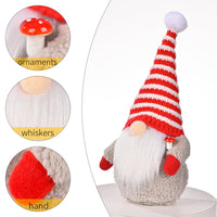 HKM-003219 Red and White Striped Knitted Hat with Dwarf Doll Accent for Holiday Cheer