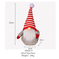 HKM-003219 Red and White Striped Knitted Hat with Dwarf Doll Accent for Holiday Cheer