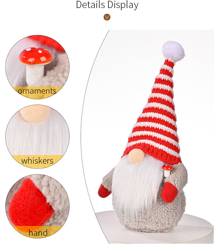 HKM-003219 Red and White Striped Knitted Hat with Dwarf Doll Accent for Holiday Cheer