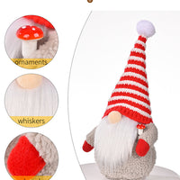 HKM-003219 Red and White Striped Knitted Hat with Dwarf Doll Accent for Holiday Cheer